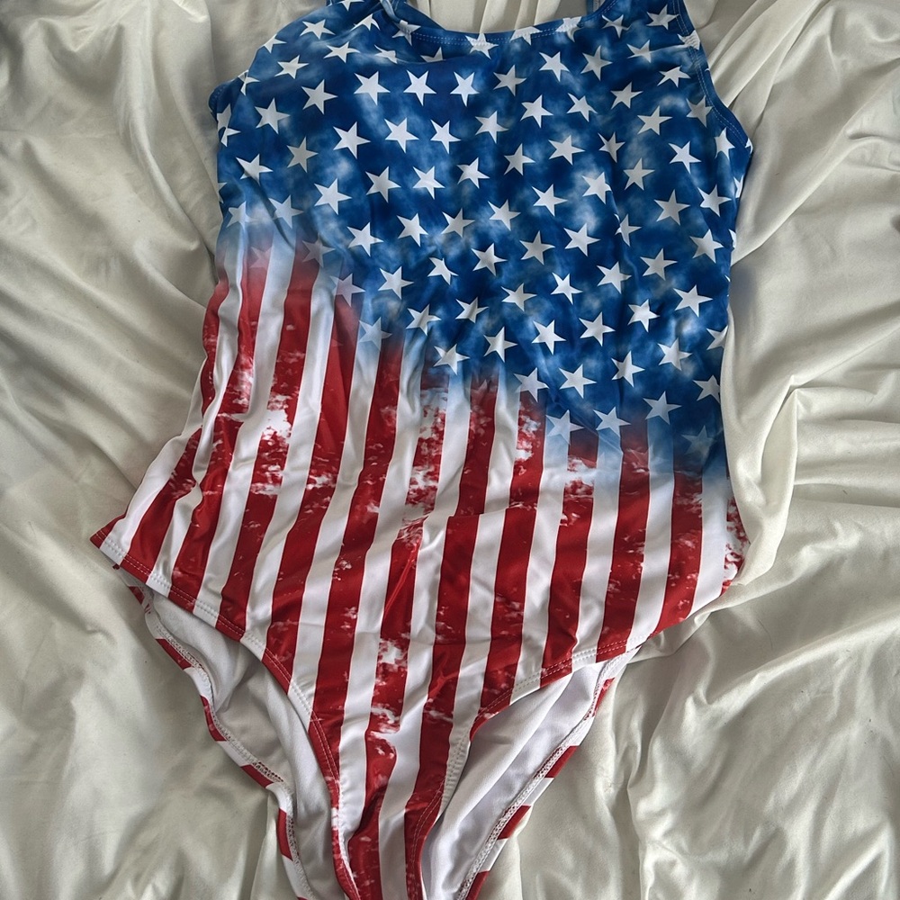 Patriotic Stars and Stripes One Piece Swimsuit - Picture 2 of 2